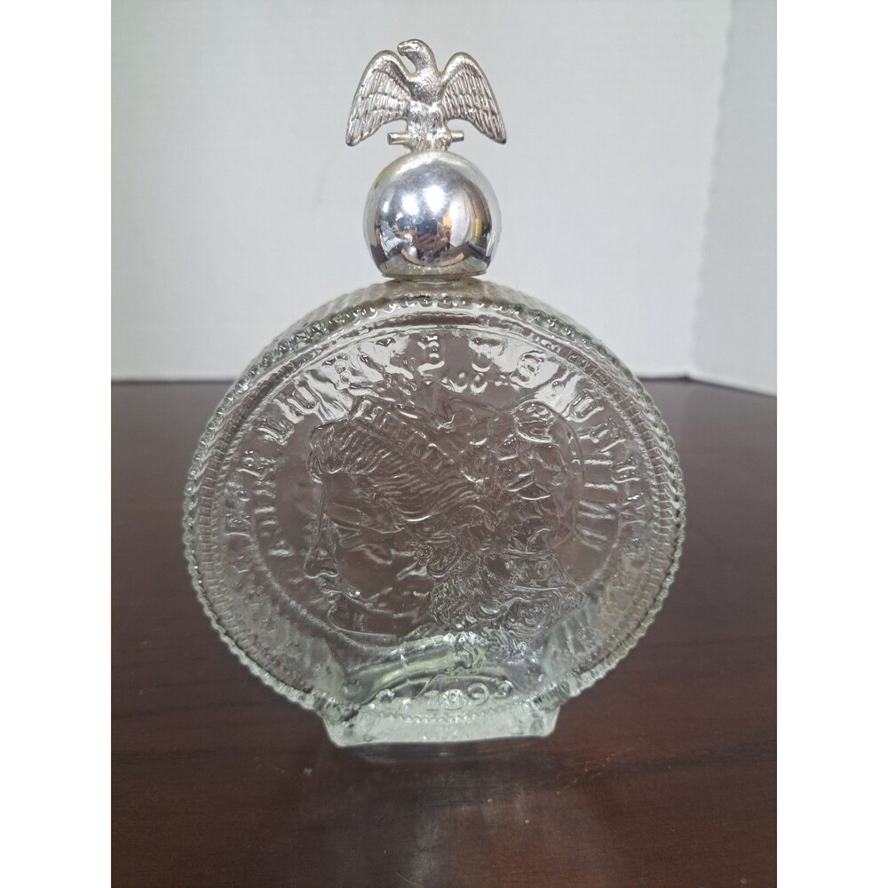 Vintage Clear Liberty Dollar Tribute Glass Avon Bottle - Empty